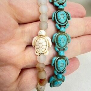 Stackable Beaded Bracelets Sea Turtle Charm‎ Natural Beach Boho Tropical